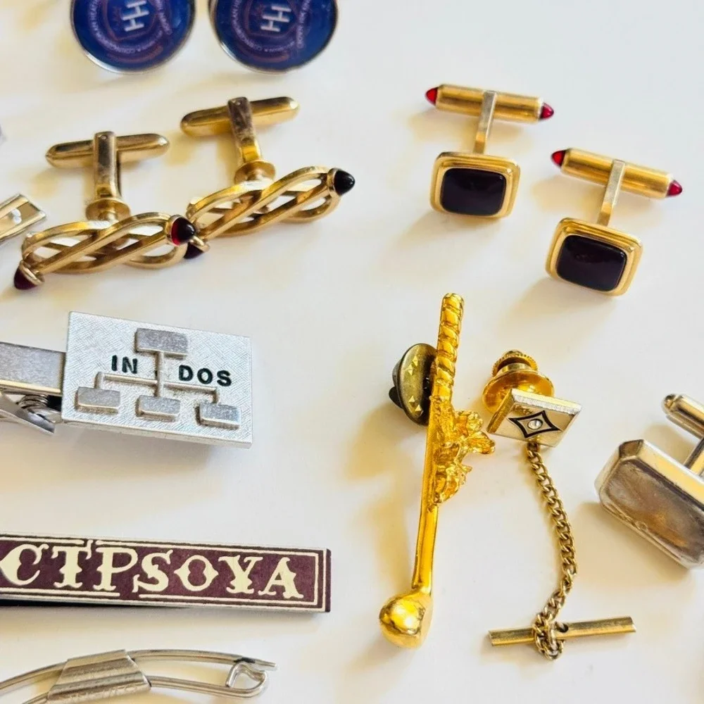 Mens Cufflinks Tie Clip VTG Lot Elegant Pearl Silver Gold Tone Retro 60s 70s 80s